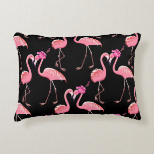 Rosa Flamingos: Schwarzer Hintergrund Vintage Dekokissen