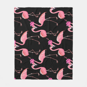 Rosa Flamingos: Schwarzer Hintergrund Vintage Fleecedecke