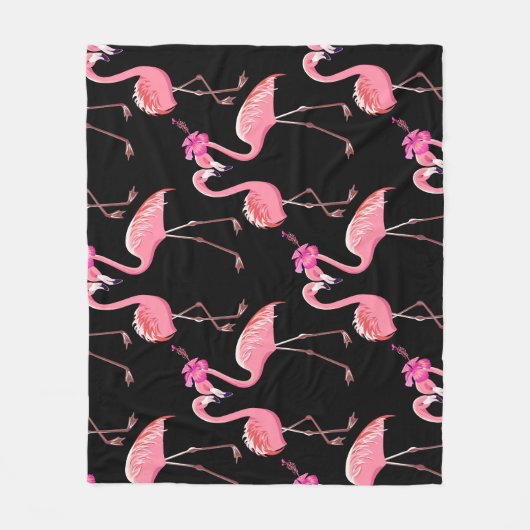 Rosa Flamingos: Schwarzer Hintergrund Vintage Fleecedecke (Vorderseite)