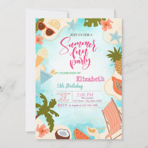 Rosa Flamingos Sommer-Poolparty Geburtstagsfeier Einladung