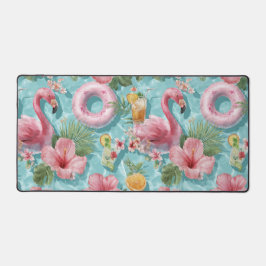 ROSA FLAMINGOS SOMMER SCHLAUCHBOOTE & BLUMEN SCHREIBTISCHUNTERLAGE