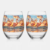 Rosa Flamingos Sonnenuntergang Ozean Tropische Him Weinglas Ohne Stiel (Links)