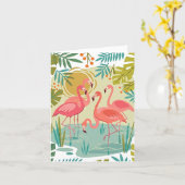 ROSA FLAMINGOS STEHEN ZUSAMMEN KARTE (Gelbe Blume)