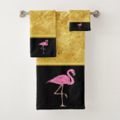 Rosa Flamingos, stehend mit Goldfolienstruktur 3 Badhandtuch Set (Insitu)