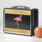 Rosa Flamingos, stehend mit Goldfolienstruktur 3 Metall Lunch Box (Beispiel)