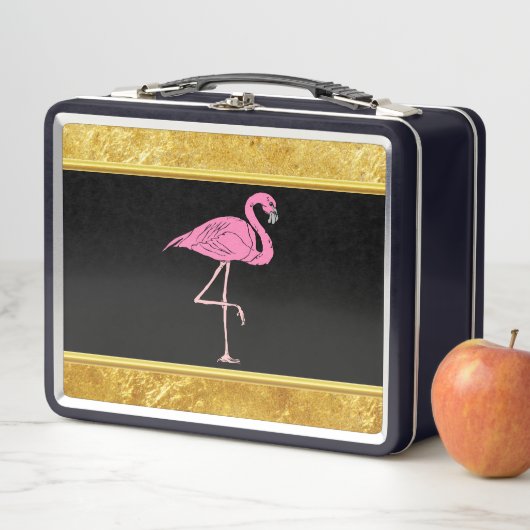 Rosa Flamingos, stehend mit Goldfolienstruktur 3 Metall Lunch Box (Beispiel)