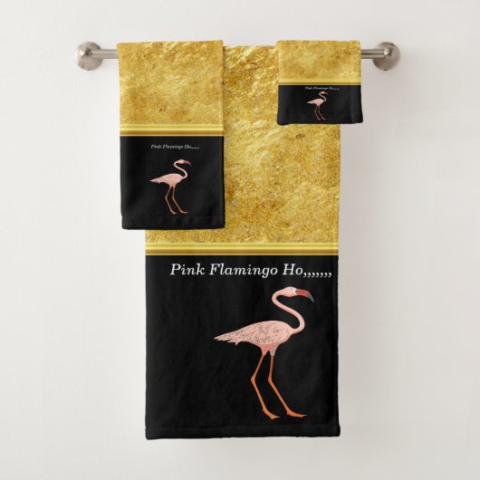Rosa Flamingos, stehende Goldfolie, Textur 1 Badhandtuch Set (Insitu)