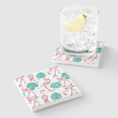 Rosa Flamingos Steinuntersetzer (Seitenansicht)