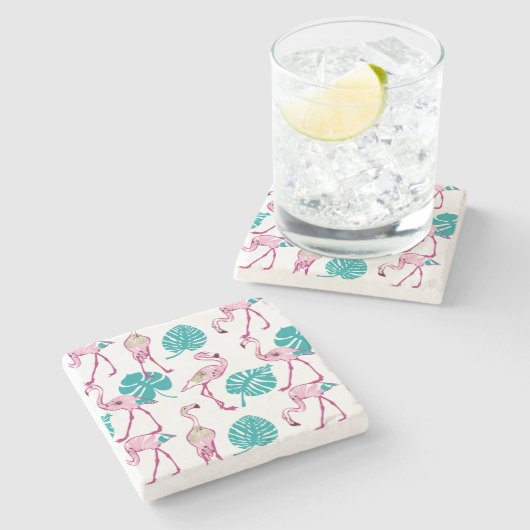 Rosa Flamingos Steinuntersetzer (Seitenansicht)
