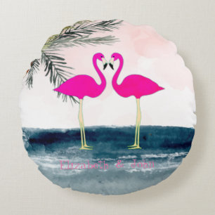 Rosa Flamingos Strand Rundes Kissen