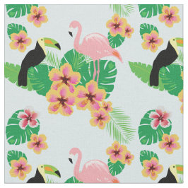 Rosa Flamingos, Toucans, tropisches Blumen-Gewebe Stoff