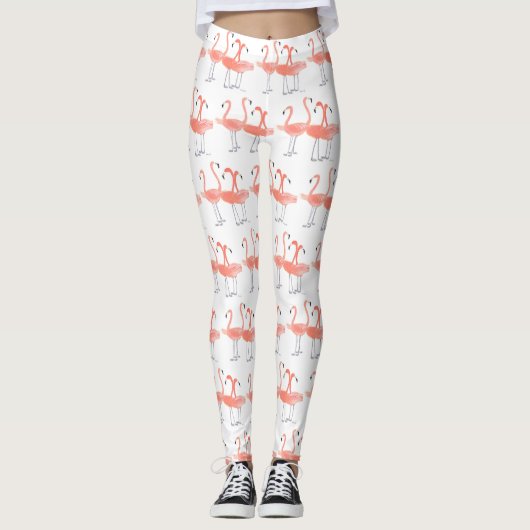 Rosa Flamingos Tropenvögel Niedlicher Vogel Leggings (Vorderseite)