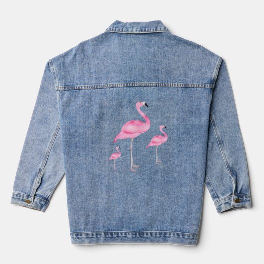 Rosa Flamingos Tropisch Süß Jeansjacke (Rückseite)