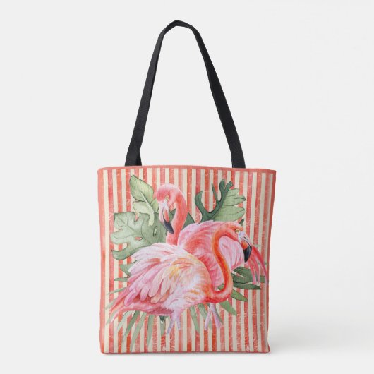 Rosa Flamingos tropische Blätter Korallenpfeife St Tasche (Rückseite)
