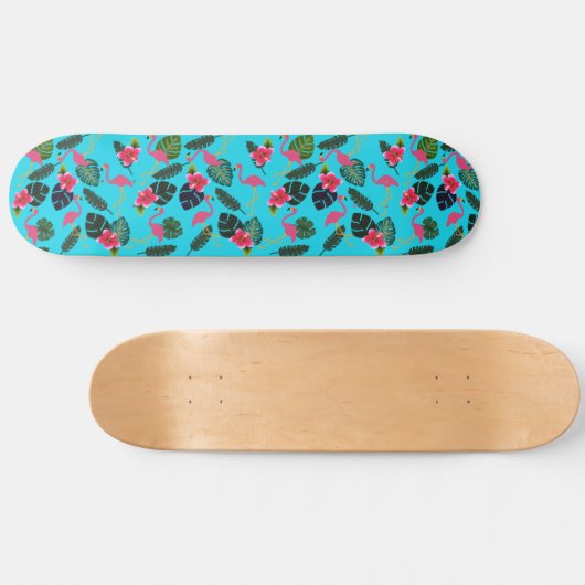 Rosa Flamingos tropische Blume Schöne Skateboard (Horizontal)