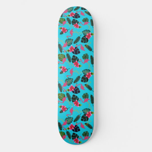 Rosa Flamingos tropische Blume Schöne Skateboard (Vorderseite)