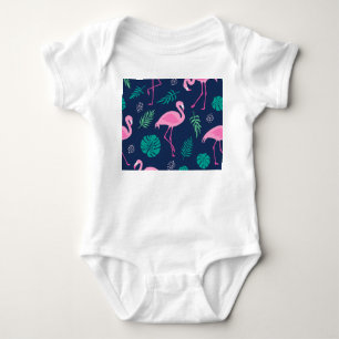 Rosa Flamingos, tropische Palmen, handgezeichnet N Baby Strampler