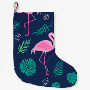 Rosa Flamingos, tropische Palmen, handgezeichnet N Kleiner Weihnachtsstrumpf