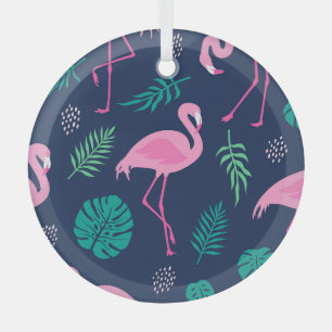 Rosa Flamingos, tropische Palmen, handgezeichnet N Ornament Aus Glas