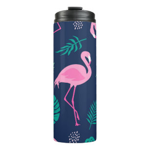 Rosa Flamingos, tropische Palmen, handgezeichnet N Thermosbecher