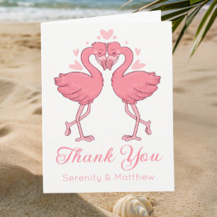 Rosa Flamingos Tropische Strandhochzeit Dankeschön Dankeskarte