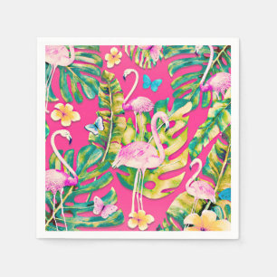 Rosa Flamingos Tropischer Botanischer Schmetterlin Serviette