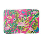 Rosa Flamingos Tropischer Schmetterlingsgarten Badematte (Vorderseite)