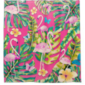 Rosa Flamingos Tropischer Schmetterlingsgarten Duschvorhang (Vorderseite)