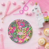 Rosa Flamingos Tropischer Schmetterlingsgarten Pappteller (Party)