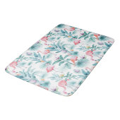 Rosa Flamingos tropisches Blätter Muster Badematte (Schrägansicht)