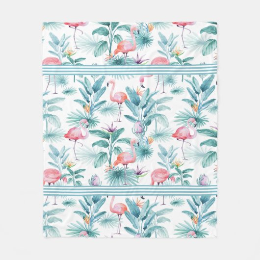 Rosa Flamingos tropisches Blätter Muster Fleecedecke (Vorderseite)