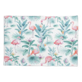 Rosa Flamingos tropisches Blätter Muster Kissenbezug (Rückseite-Links)