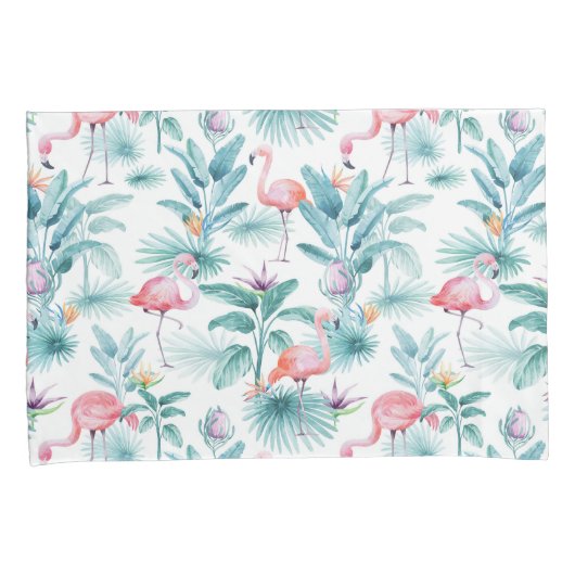 Rosa Flamingos tropisches Blätter Muster Kissenbezug (Vorderseite-Rechts)