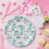 Rosa Flamingos tropisches Blätter Muster Pappteller (Party)