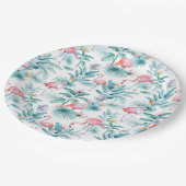 Rosa Flamingos tropisches Blätter Muster Pappteller (Schrägansicht)