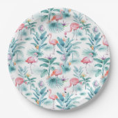 Rosa Flamingos tropisches Blätter Muster Pappteller (Vorderseite)