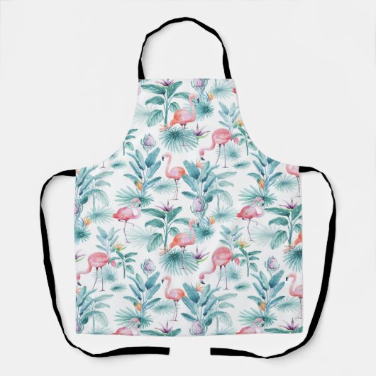 Rosa Flamingos tropisches Blätter Muster Schürze (Vorderseite)