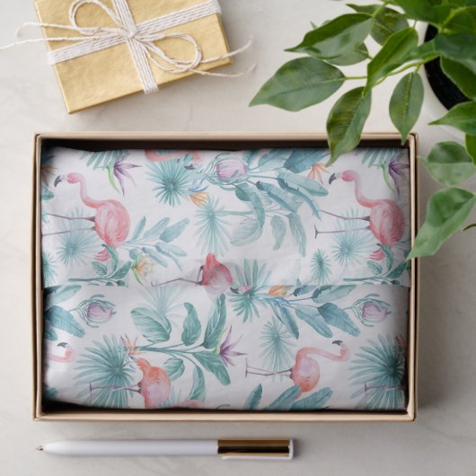 Rosa Flamingos tropisches Blätter Muster Seidenpapier (Geschenk)
