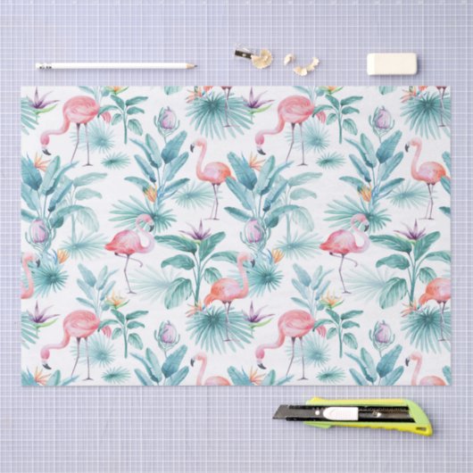 Rosa Flamingos tropisches Blätter Muster Seidenpapier (Handwerk)