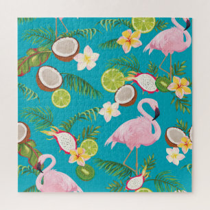 Rosa Flamingos: tropisches nahtloses Muster Puzzle