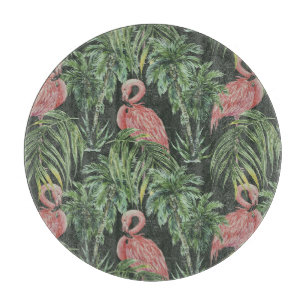 Rosa Flamingos, tropisches Vintages Muster. Schneidebrett