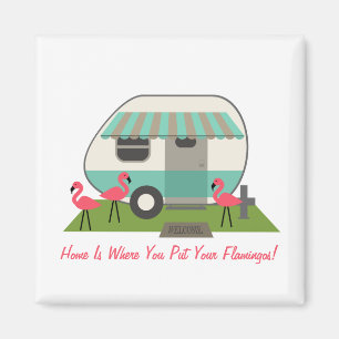 Rosa Flamingos u. Retro Camper-Magnet Magnet