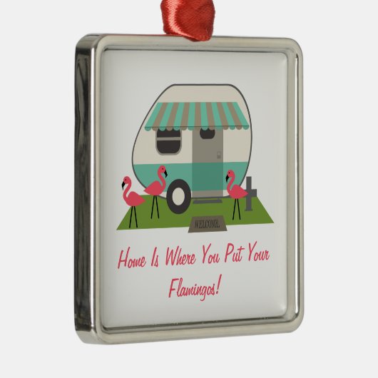 Rosa Flamingos u. Retro Silbernes Ornament (Rechts)