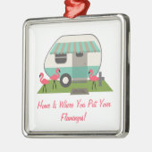 Rosa Flamingos u. Retro Silbernes Ornament (Links)