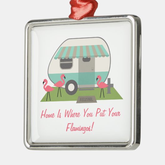 Rosa Flamingos u. Retro Silbernes Ornament (Links)