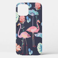 Rosa Flamingos, umgeben von Lotus-Blume und Pro