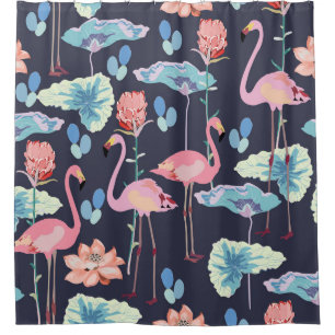 Rosa Flamingos, umgeben von Lotus-Blume und Pro Duschvorhang
