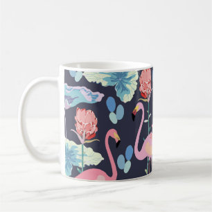 Rosa Flamingos, umgeben von Lotus-Blume und Pro Kaffeetasse