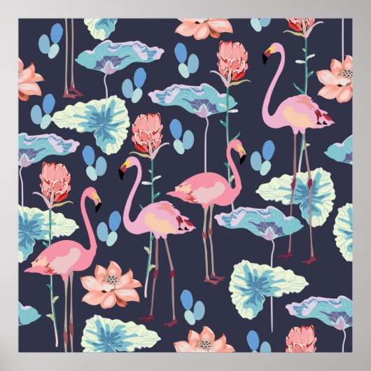 Rosa Flamingos, umgeben von Lotus-Blume und Pro Poster (Vorne)