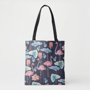 Rosa Flamingos, umgeben von Lotus-Blume und Pro Tasche